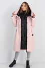 Пуховик двойка розовый с капюшоном Пуховик двойка плащ розовый 3501-3