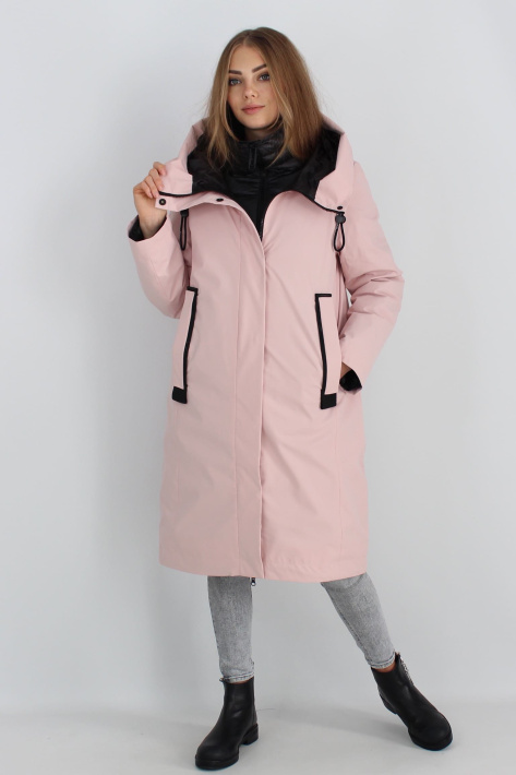 Пуховик двойка розовый легкий Пуховик двойка плащ розовый 3501-8