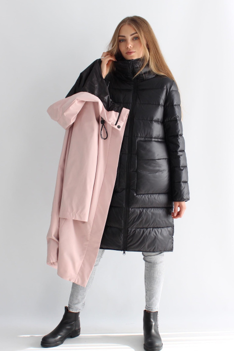 Пуховик двойка с розовым плащом Пуховик двойка плащ розовый 3501-9