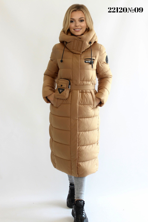 Пуховик с поясной сумкой миндального цвета Пуховик с поясной сумкой 22120-093