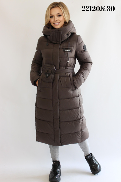 Пуховик с поясной сумкой кофейный Пуховик с поясной сумкой 22120-1