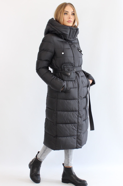 Пуховик с поясной сумкой черный сбоку Пуховик с поясной сумкой 22120-5