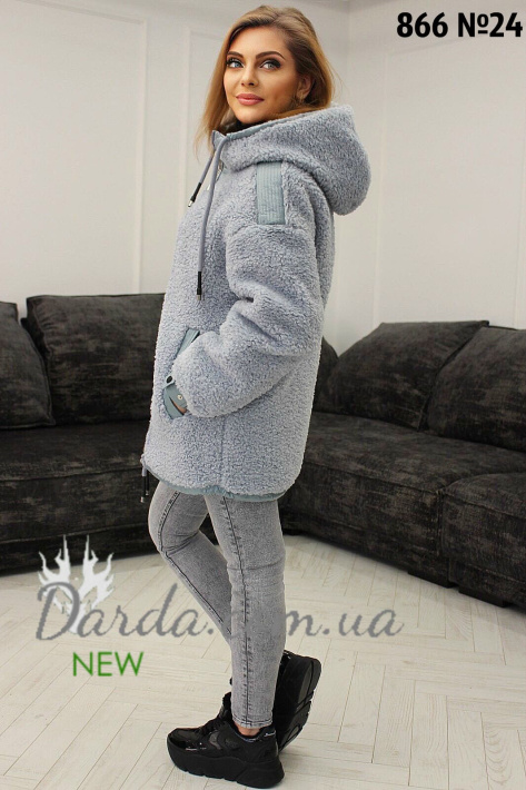 Шуба пуховик двухсторонний из голубой овчины Шуба пуховик двухсторонний голубой 866