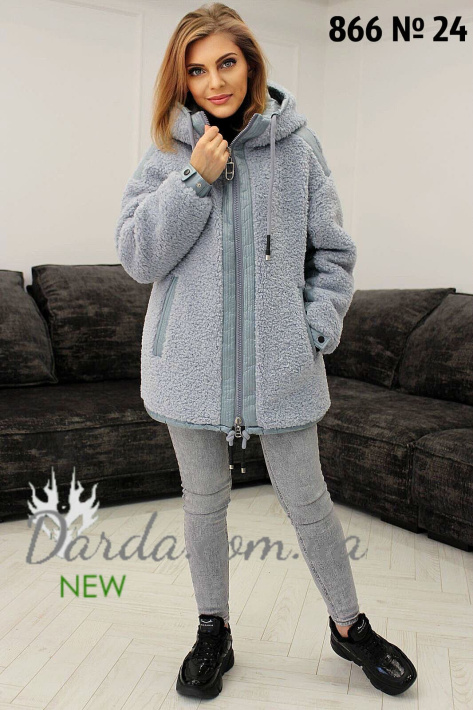 Шуба пуховик двухсторонний голубой вид спереди Шуба пуховик двухсторонний короткий 866