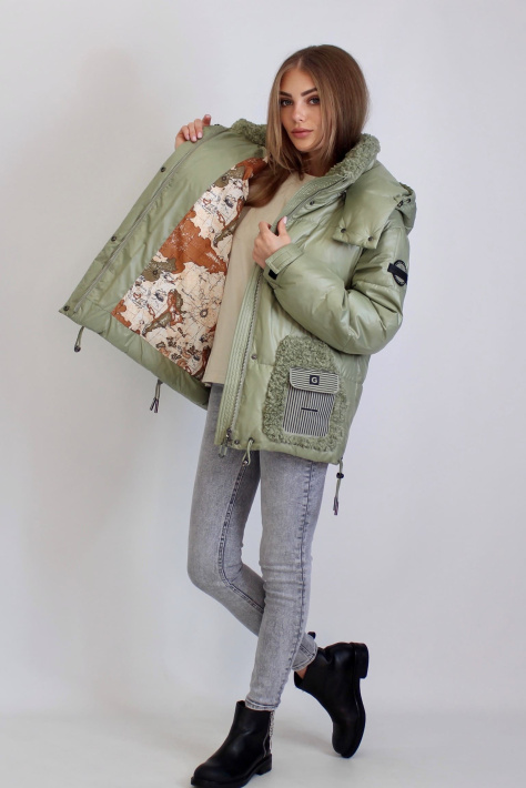 Зимняя куртка с овчиной и рисунком внутри Зимняя куртка с овчиной 741-085