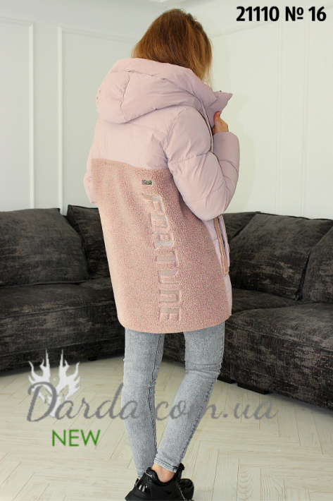 Зимняя куртка с овчиной розовая 21110