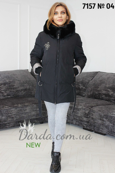 Зимняя куртка со стразами черная Tongcoi 7156