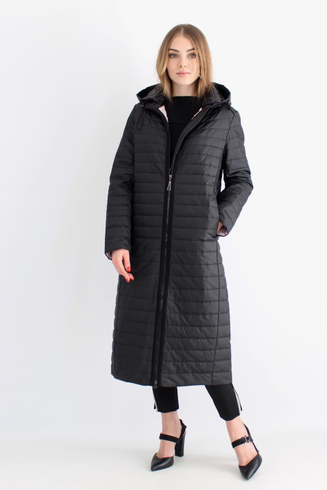 Стеганое плащ-пальто с капюшоном черное Стеганое плащ-пальто 21739-04