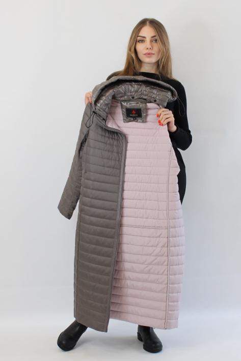 Стеганое плащ-пальто серое с розовым Стеганое плащ-пальто 21739-075