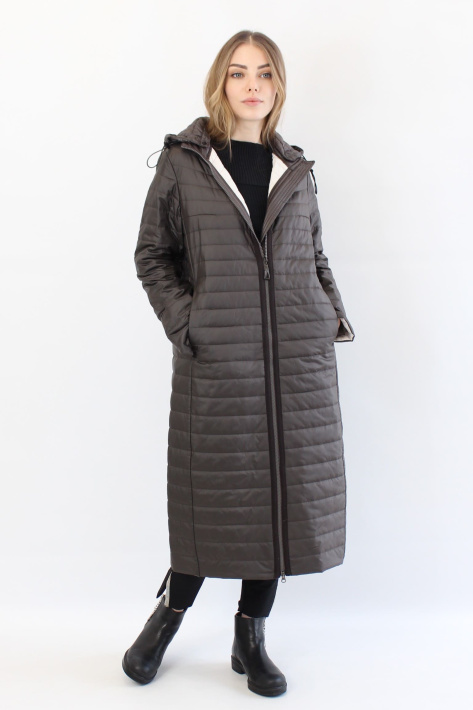 Стеганое плащ-пальто с капюшоном кофейное Стеганое плащ-пальто 21739-31