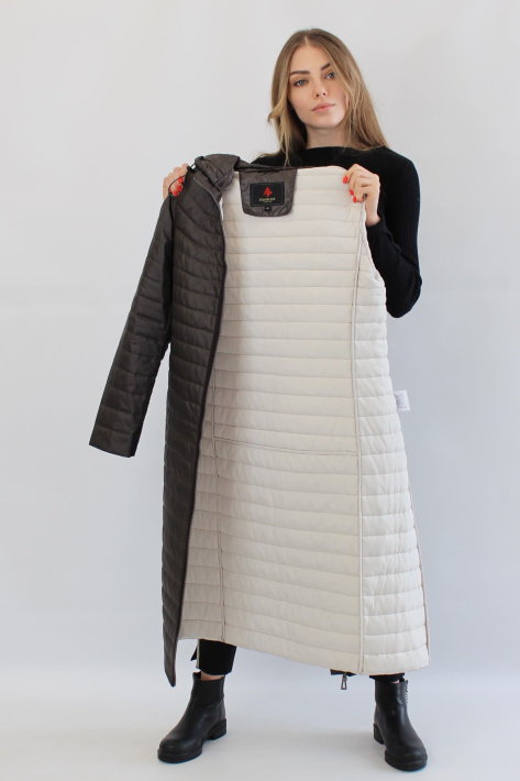 Стеганое плащ-пальто кофейное с молочным Стеганое плащ-пальто 21739-35
