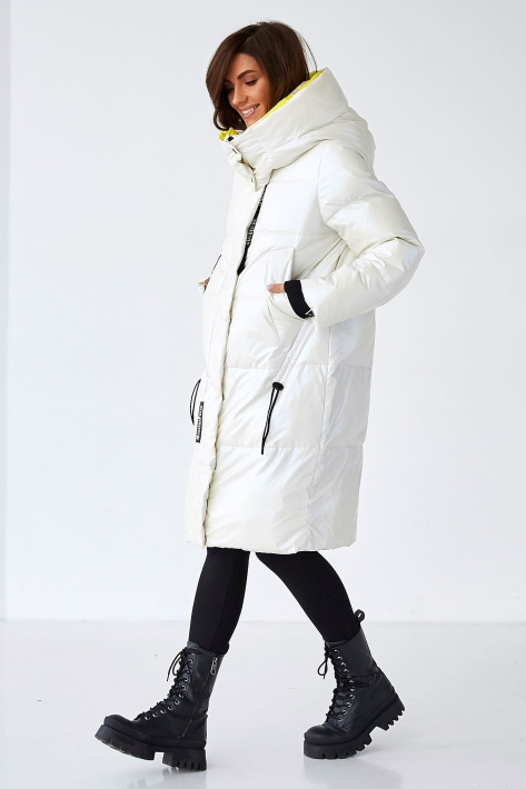 Пуховик кокон белый с желтым Пуховик кокон 22569-3