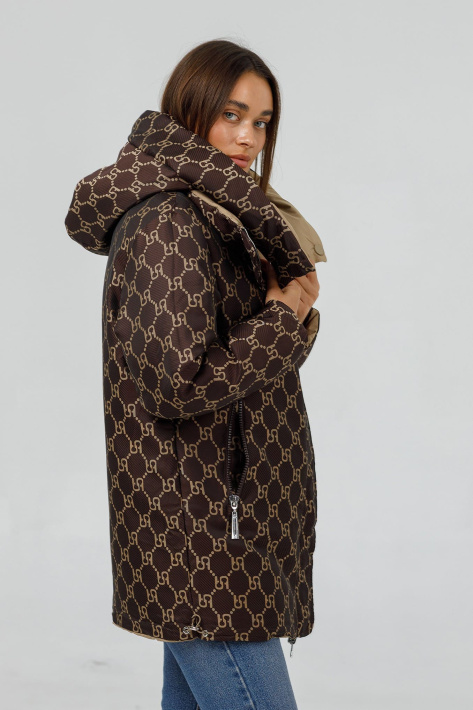 Пуховик двосторнній шоколадний з принтом Пуховик двосторнній 23440-09-7