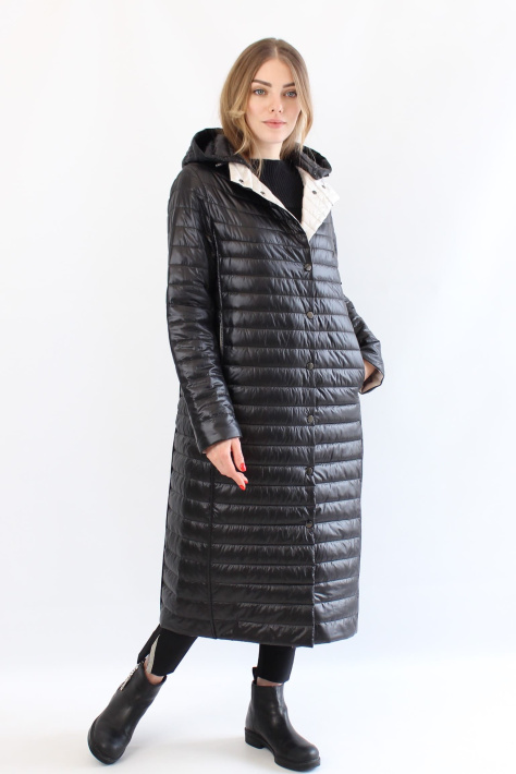 Длинное пальто стеганое черное 242-3