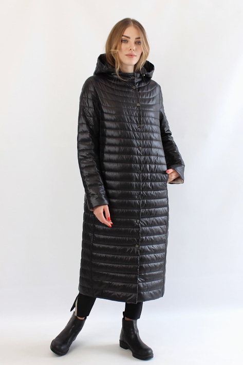 Длинное пальто стеганое черное 242-5