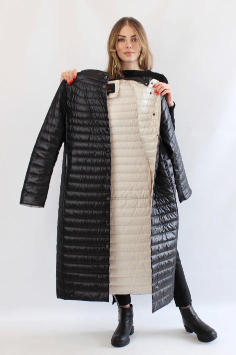 Длинное пальто стеганое черное 242-7