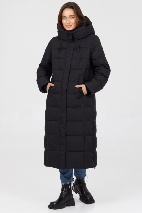 Пуховик жіночий чорний Пуховик з поясом Plus Size 3242-7