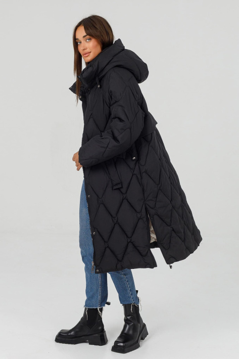 Пуховик жіночий чорний з розпірками Пуховик великих розмірів 508-18