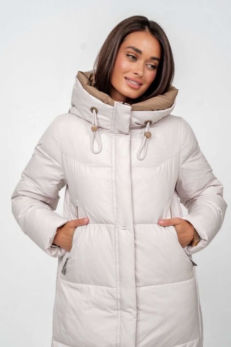 Пуховик-кенгуру жіночий перлинний з кишенями Пуховик-кенгуру 527-7