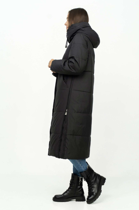 Пуховик-кенгуру жіночий чорний з капюшоном Пуховик-кенгуру 527-98