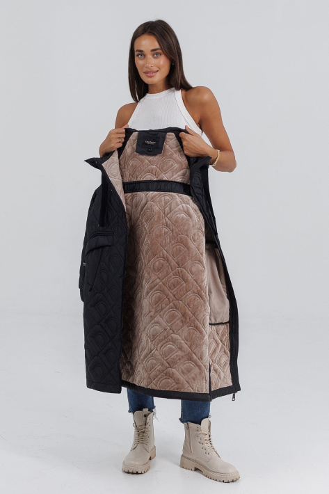 Пальто-реглан на флісі жіноче чорне з капучіно Пальто-реглан на флісі 687-9