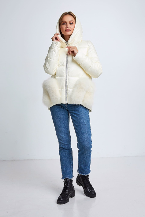 Пуховик с мехом на карманах белый Пуховик с мехом на карманах 6969-10