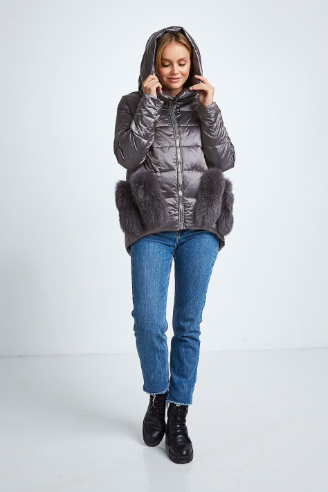 Пуховик с мехом на карманах кофейный Пуховик с мехом на карманах 6969-30