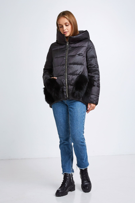 Пуховик с мехом на карманах черный короткий Пуховик с мехом на карманах 6969-9