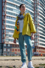 Джинсовая куртка oversize желтая на девушке Джинсовая куртка oversize 741-6