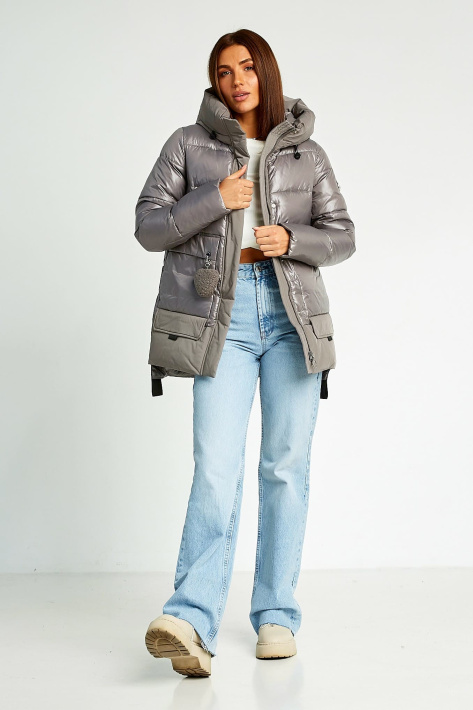 Куртка пуховик капучино на девушке Куртка пуховик 8128