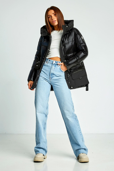 Куртка черная зимняя Куртка с меховым капюшоном 8128-3