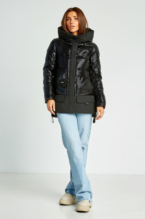 Куртка с меховым капюшоном черного цвета Куртка с меховым капюшоном 8128-6