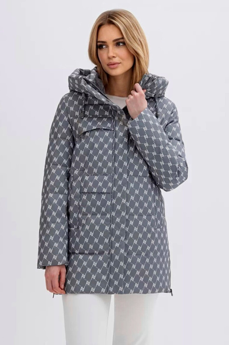Пуховик-парка з принтом сіра Пуховик-парка 823-3