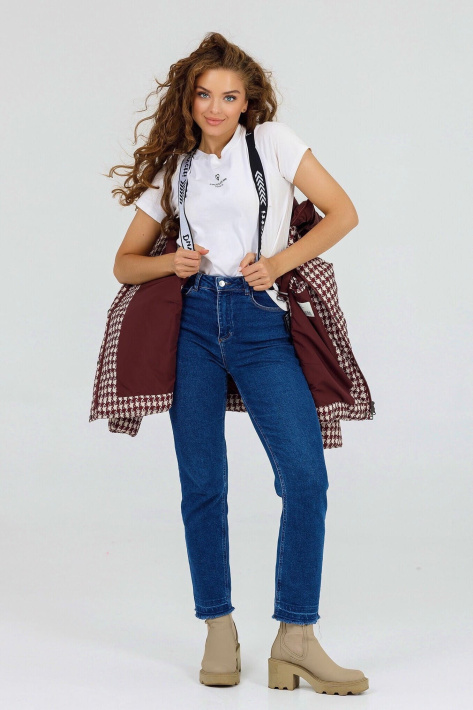 Куртка-пуховик молодіжний гранатоваий на ременях Куртка-пуховик молодіжний 828-15-3