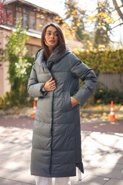 Пуховик жіночий довгий оливковий з розпірками по бокам Пуховик жіночий довгий 831-4