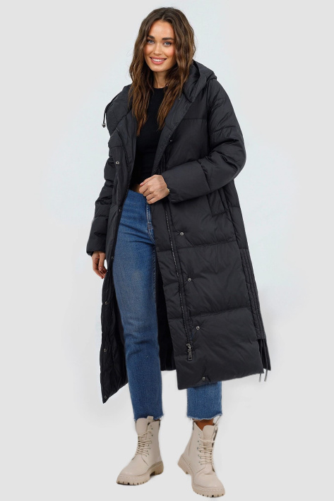Пуховик чорний розстібнутий Пуховик жіночий довгий 831-104