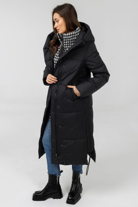 Пуховик жіночий чорний з розпірками з боків Пуховик жіночий довгий 831-110