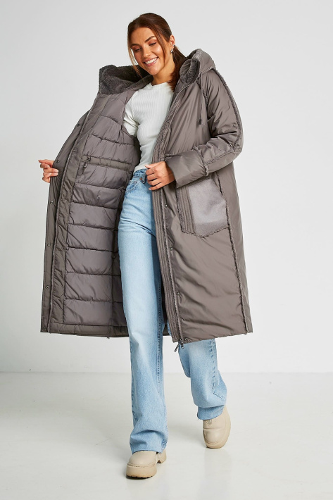 Пуховик дублёнка графит с овчиной Пуховик дублёнка 987-605-05