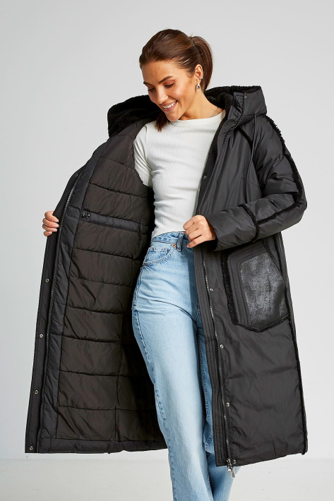 Пуховик дублёнка черная на изнанку Пуховик дублёнка 987-701-2