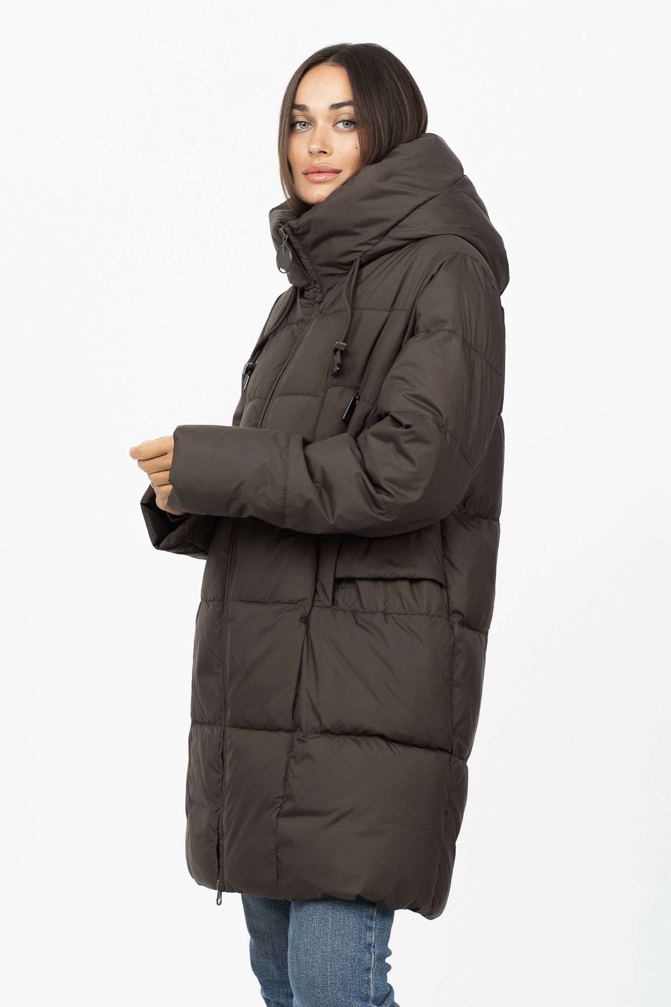 Пуховик Plus Size до коліна жіночий купити — LD-123